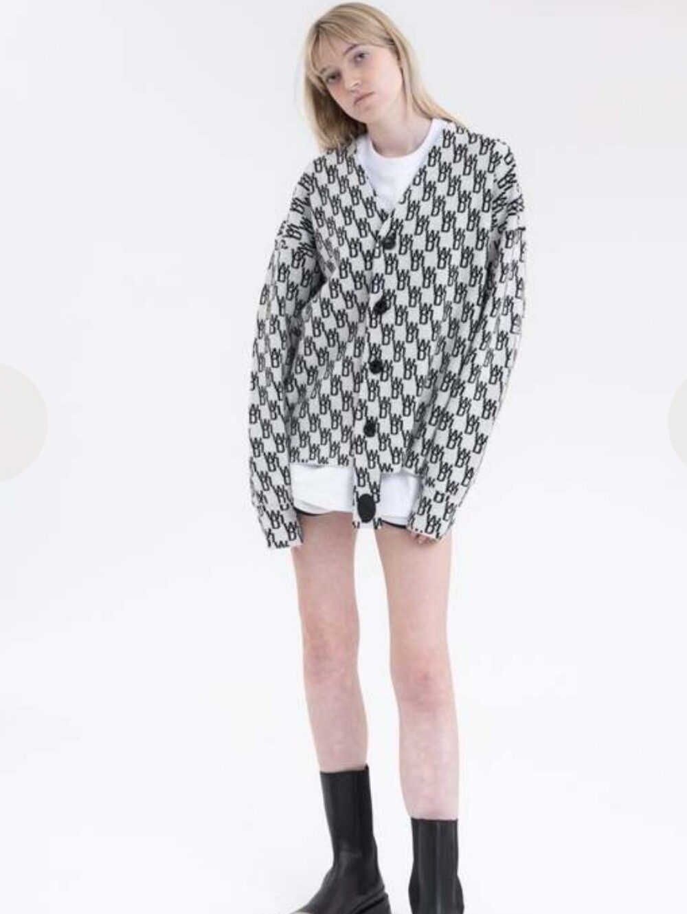 WE11DONE  Logo Jacquard Cardigan Black White Large Reversible